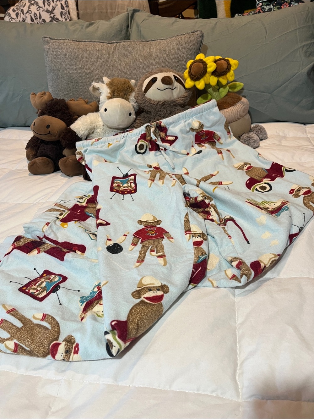 Nick and Nora Light Blue Sock Monkey Pajama Pants